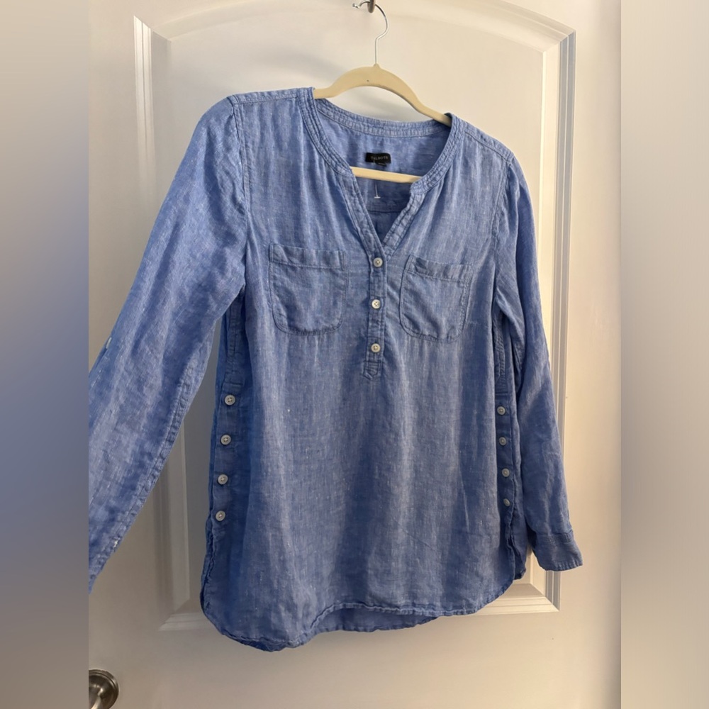 Talbots Light Blue Linen Button-Pocket Tunic Top sz Small